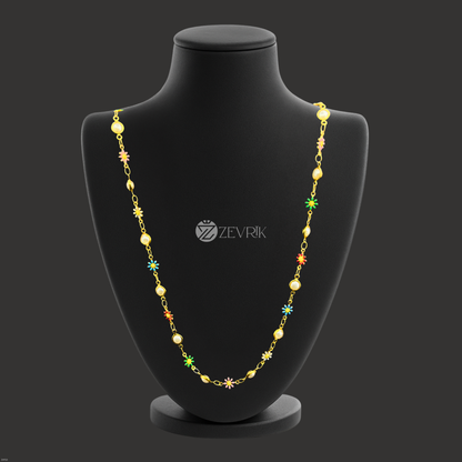 Multi-Color Floral Bead Gold Plated Imitation Chain for Women (24 Inch) - Zevrik