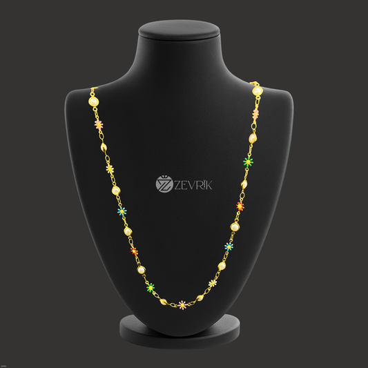 Multi-Color Floral Bead Gold Plated Imitation Chain for Women (24 Inch) - Zevrik