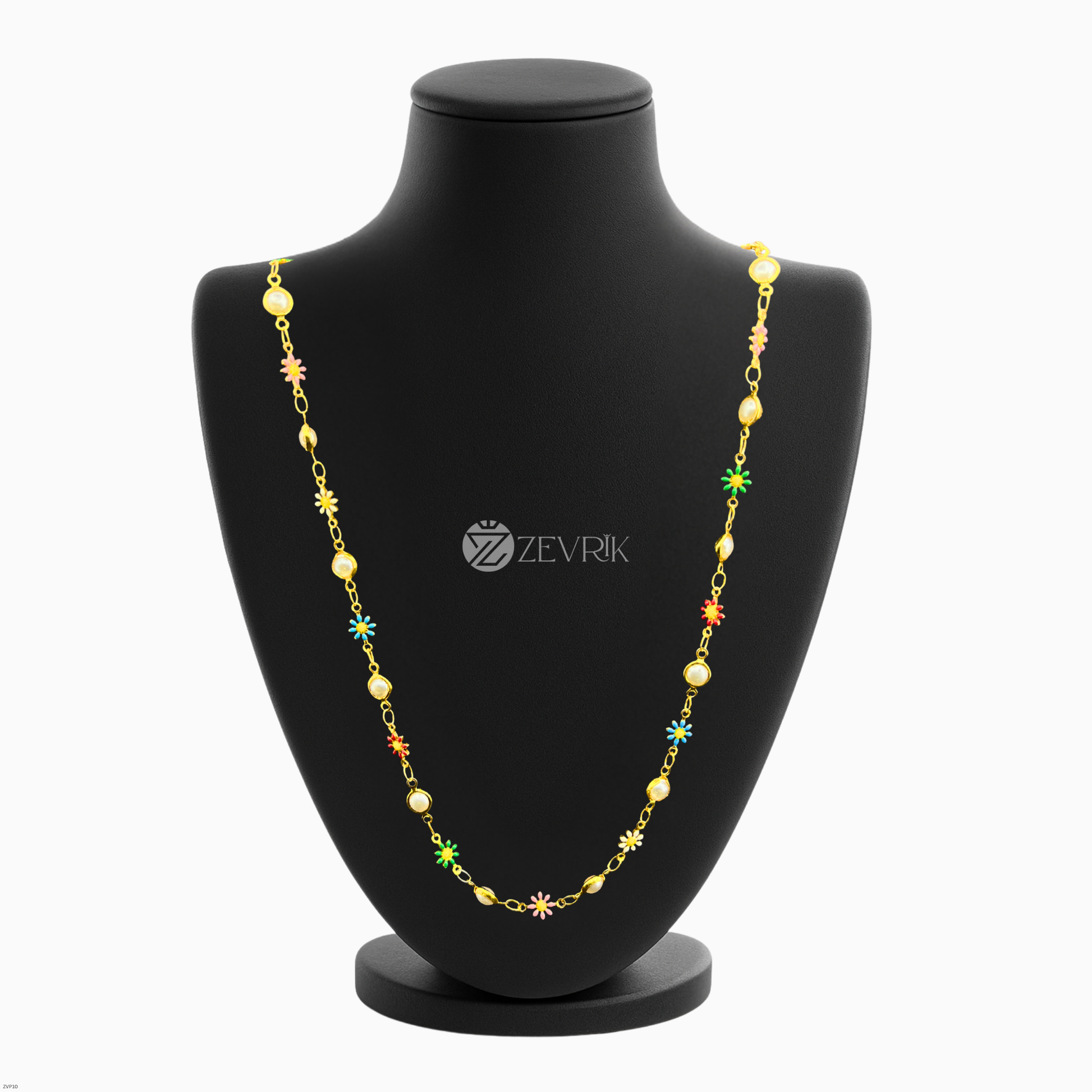 Multi-Color Floral Bead Gold Plated Imitation Chain for Women (24 Inch) - Zevrik