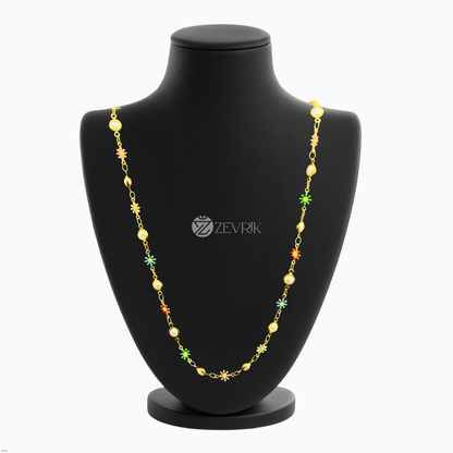 Multi-Color Floral Bead Gold Plated Imitation Chain for Women (24 Inch) - Zevrik