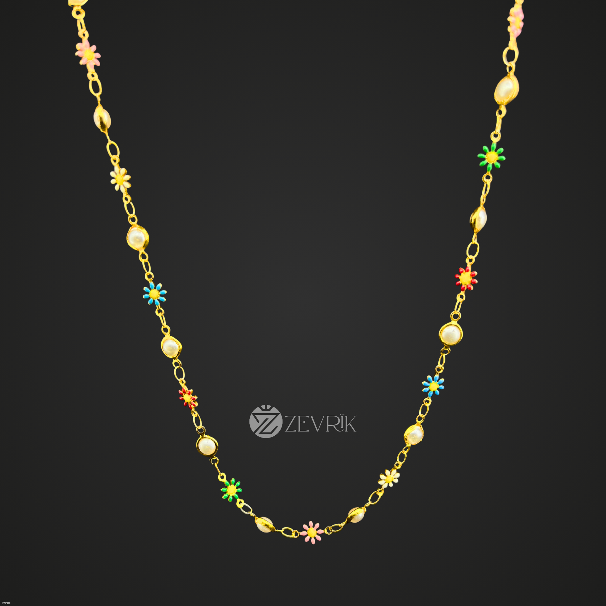 Multi-Color Floral Bead Gold Plated Imitation Chain for Women (24 Inch) - Zevrik