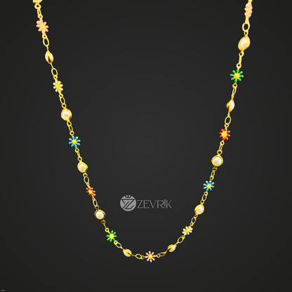 Multi-Color Floral Bead Gold Plated Imitation Chain for Women (24 Inch) - Zevrik