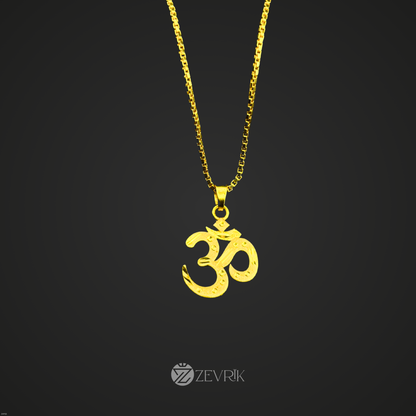 Om Gold Plated Pendant with 24 Inch Chain for Men & Women - Zevrik