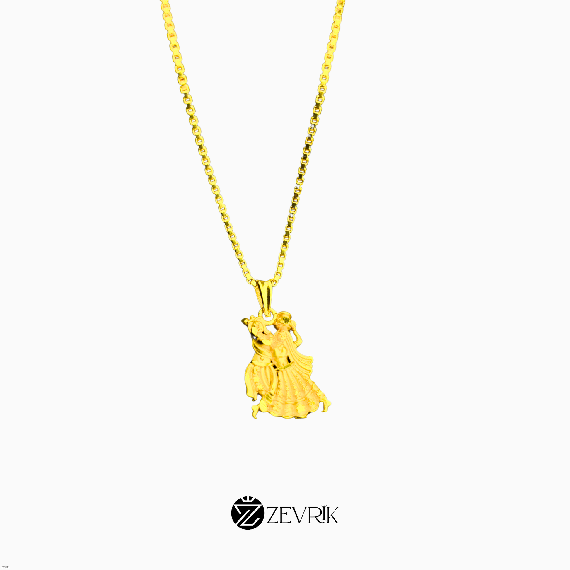 Radha Krishna Gold Plated Pendant with 24 Inch Chain – Symbol of Eternal Love - Zevrik