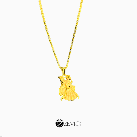 Radha Krishna Gold Plated Pendant with 24 Inch Chain – Symbol of Eternal Love - Zevrik