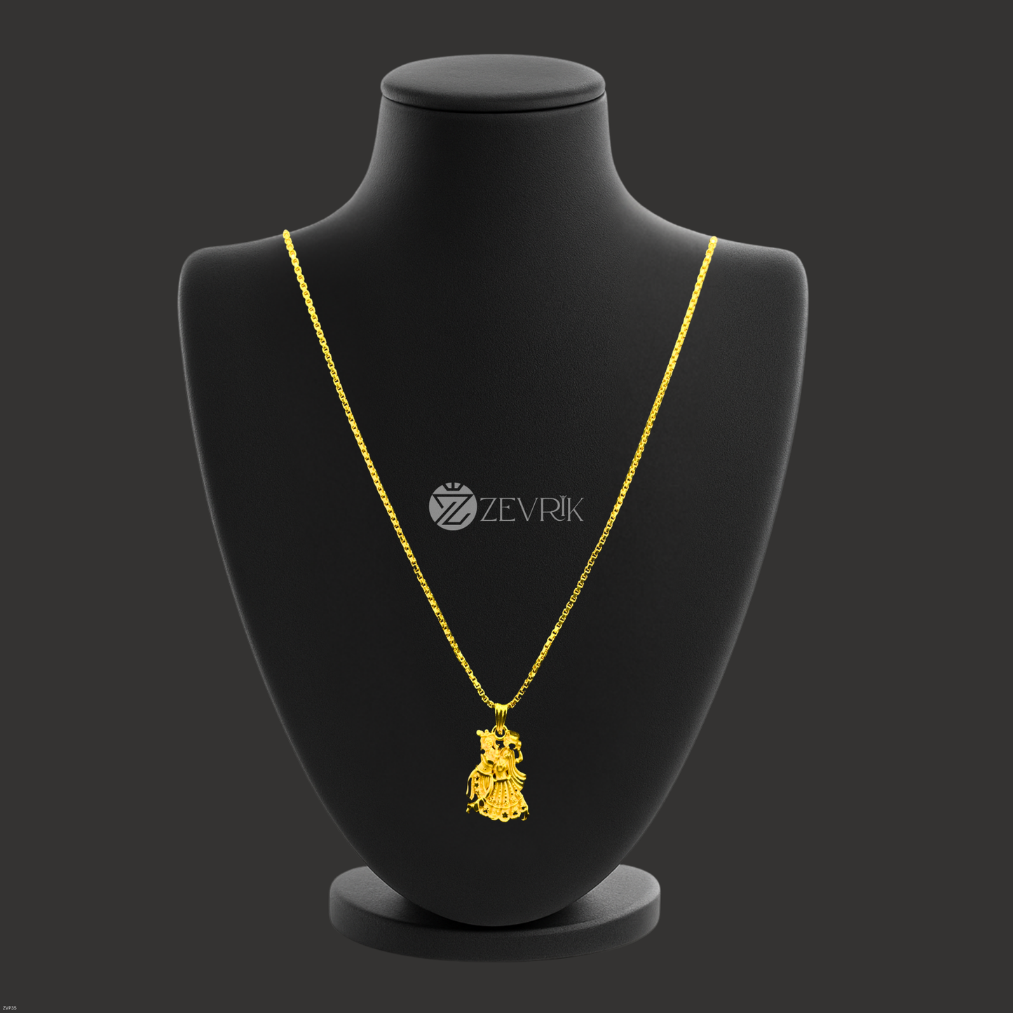 Radha Krishna Gold Plated Pendant with 24 Inch Chain – Symbol of Eternal Love - Zevrik