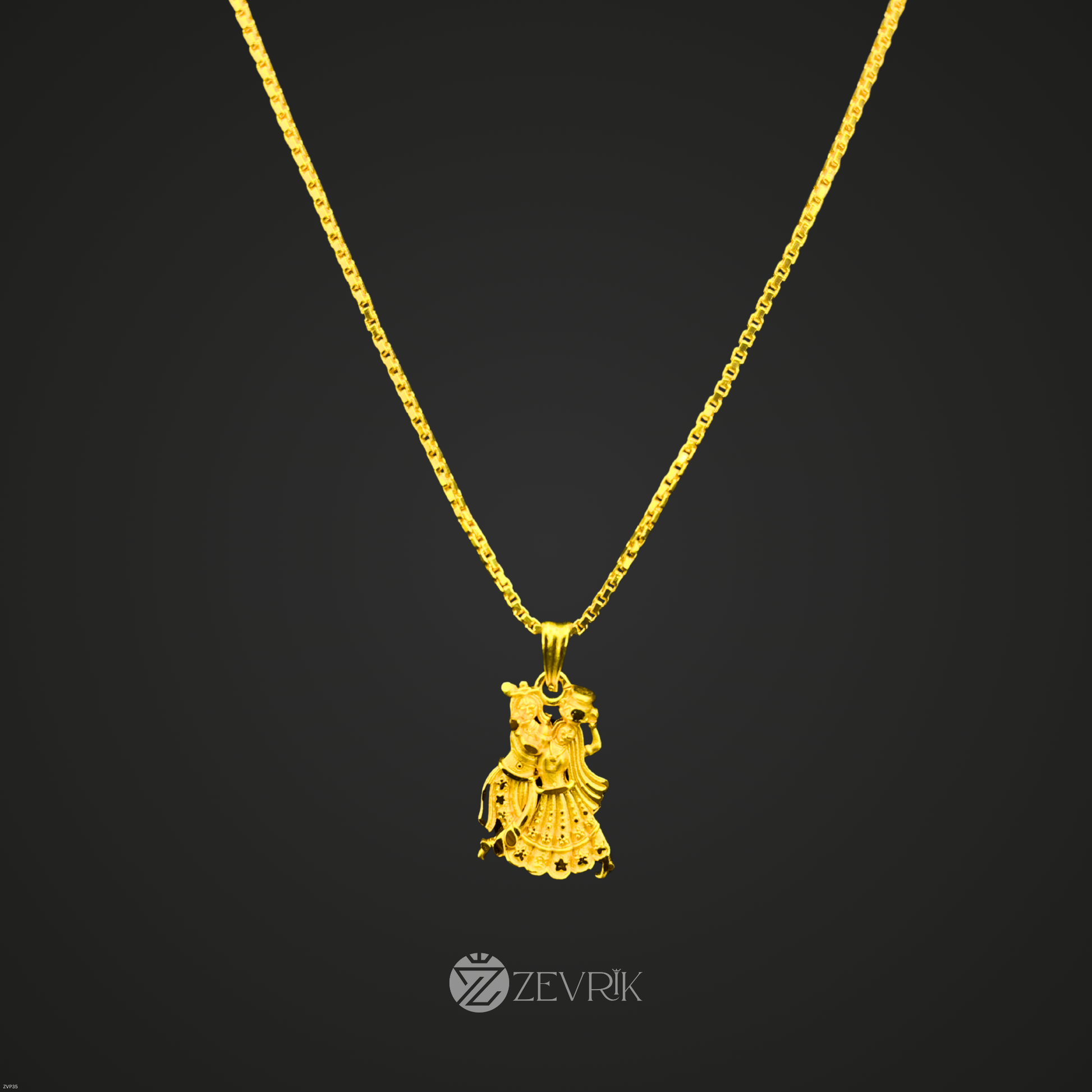Radha Krishna Gold Plated Pendant with 24 Inch Chain – Symbol of Eternal Love - Zevrik