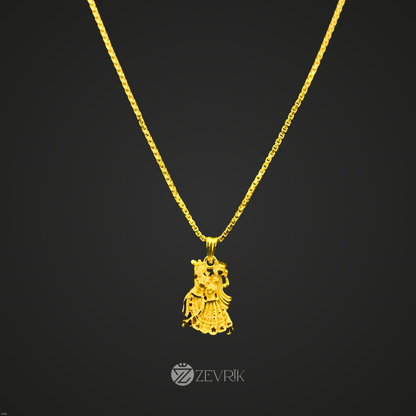 Radha Krishna Gold Plated Pendant with 24 Inch Chain – Symbol of Eternal Love - Zevrik