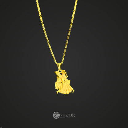 Radha Krishna Gold Plated Pendant with 24 Inch Chain – Symbol of Eternal Love - Zevrik