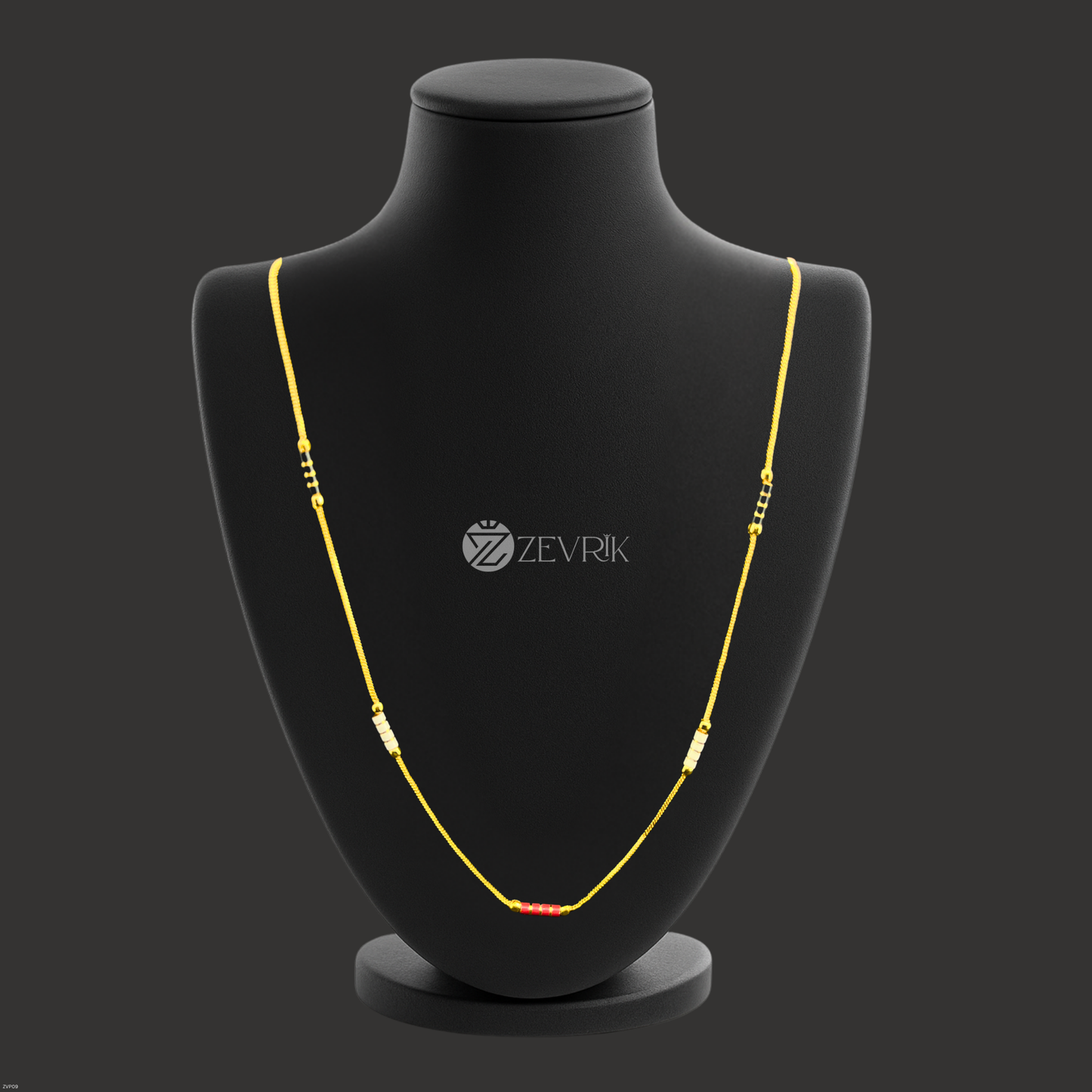 Red & Black Bead Gold Plated Imitation Mangalsutra Chain for Women (24 Inch) - Zevrik