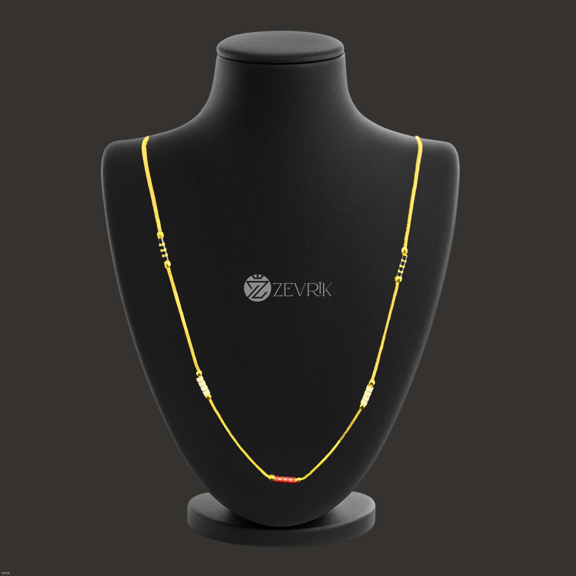 Red & Black Bead Gold Plated Imitation Mangalsutra Chain for Women (24 Inch) - Zevrik