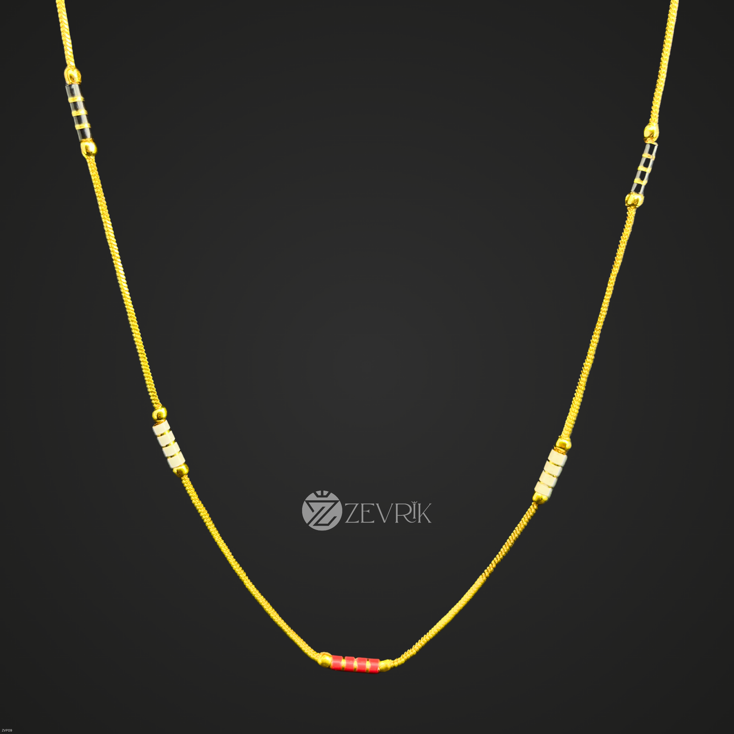 Red & Black Bead Gold Plated Imitation Mangalsutra Chain for Women (24 Inch) - Zevrik