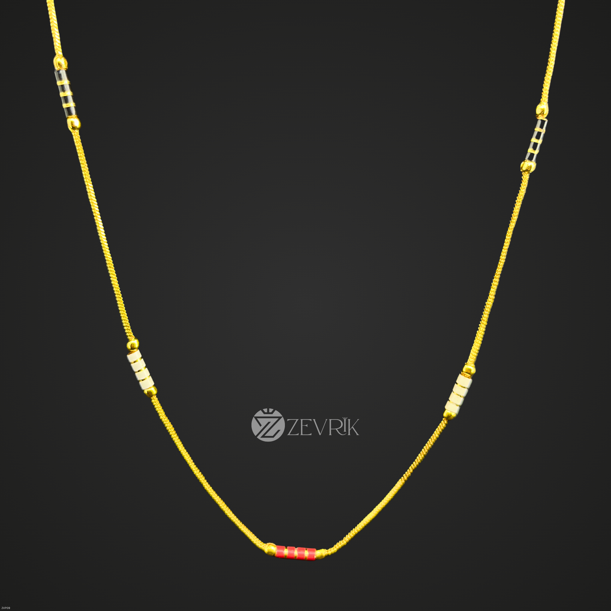 Red & Black Bead Gold Plated Imitation Mangalsutra Chain for Women (24 Inch) - Zevrik