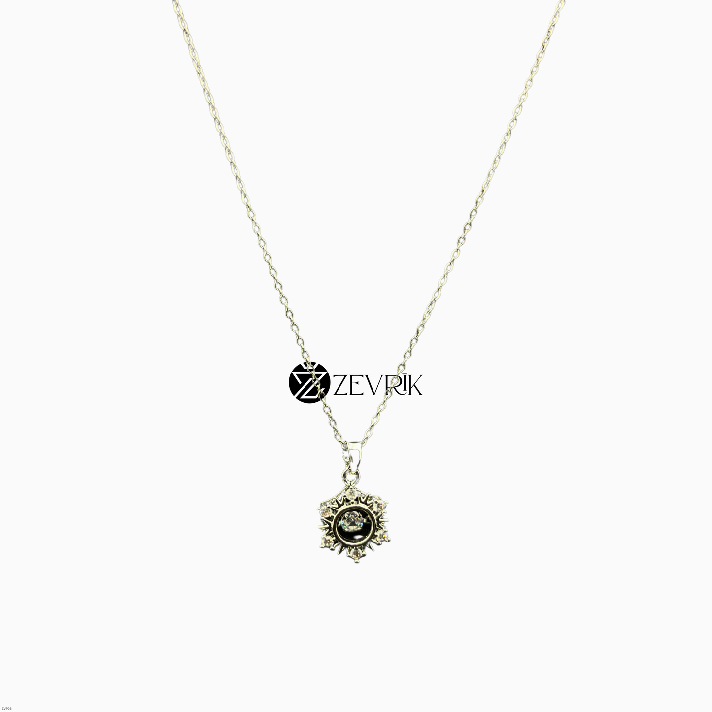 Silver Plated Sunburst Pendant Chain Necklace for Women - Zevrik