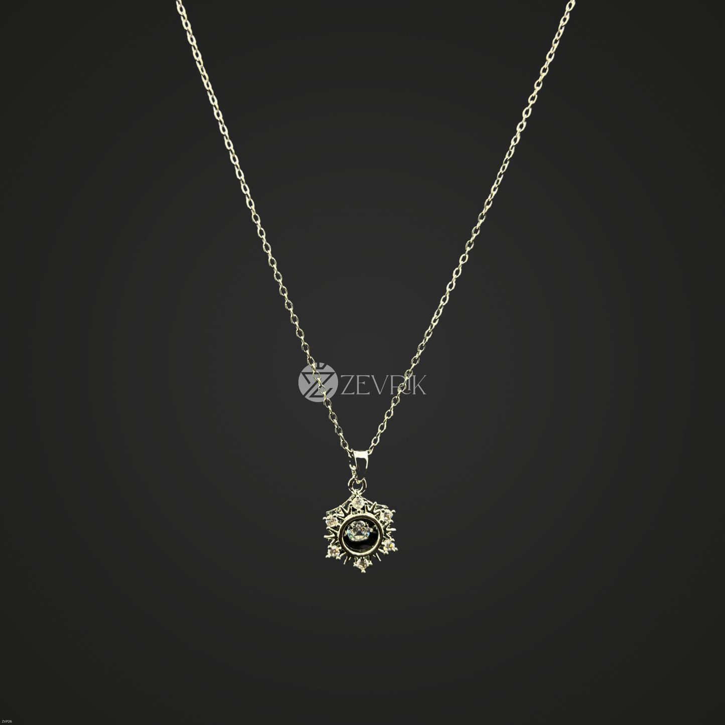 Silver Plated Sunburst Pendant Chain Necklace for Women - Zevrik