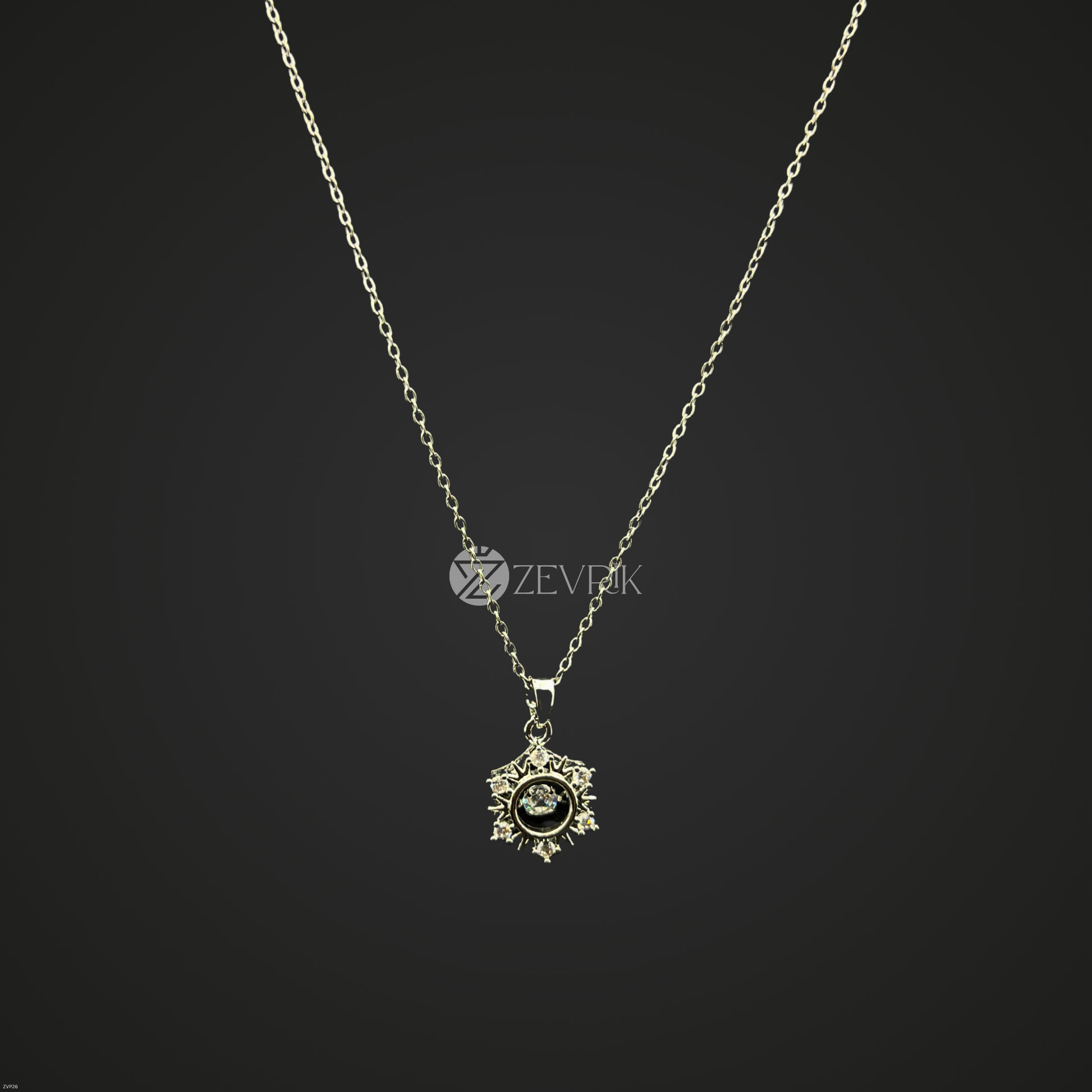 Silver Plated Sunburst Pendant Chain Necklace for Women - Zevrik