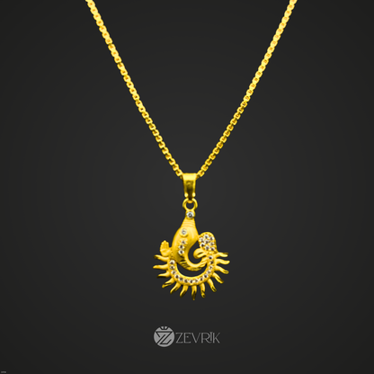 Surya Ganesh Gold Plated Pendant with 24 Inch Chain – Spiritual Radiant Design - Zevrik