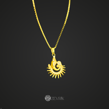 Surya Ganesh Gold Plated Pendant with 24 Inch Chain – Spiritual Radiant Design - Zevrik
