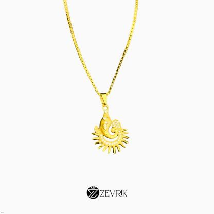 Surya Ganesh Gold Plated Pendant with 24 Inch Chain – Spiritual Radiant Design - Zevrik