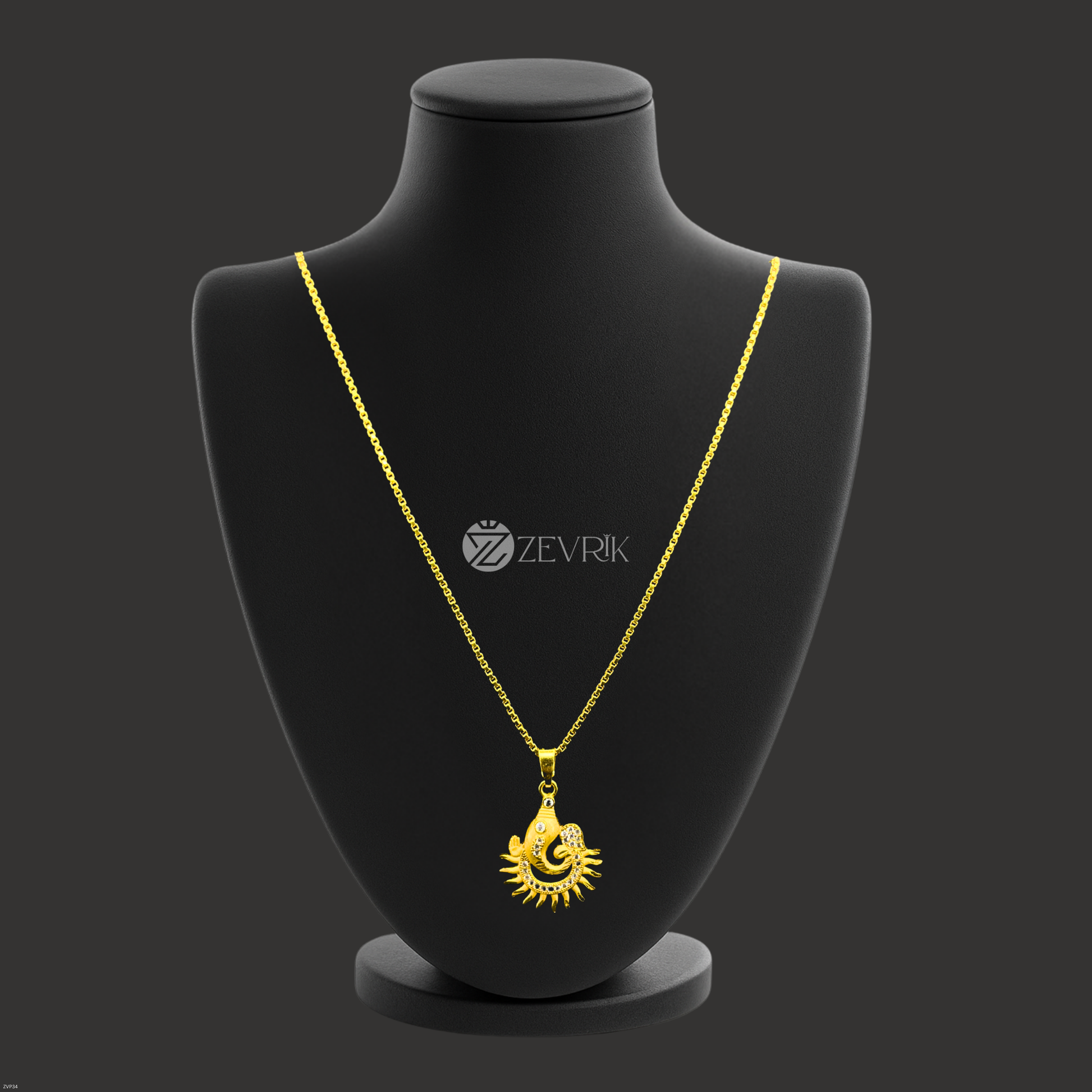 Surya Ganesh Gold Plated Pendant with 24 Inch Chain – Spiritual Radiant Design - Zevrik