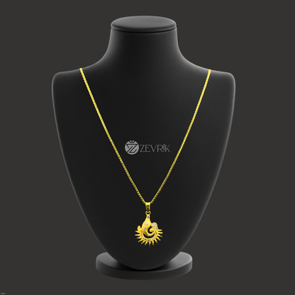 Surya Ganesh Gold Plated Pendant with 24 Inch Chain – Spiritual Radiant Design - Zevrik