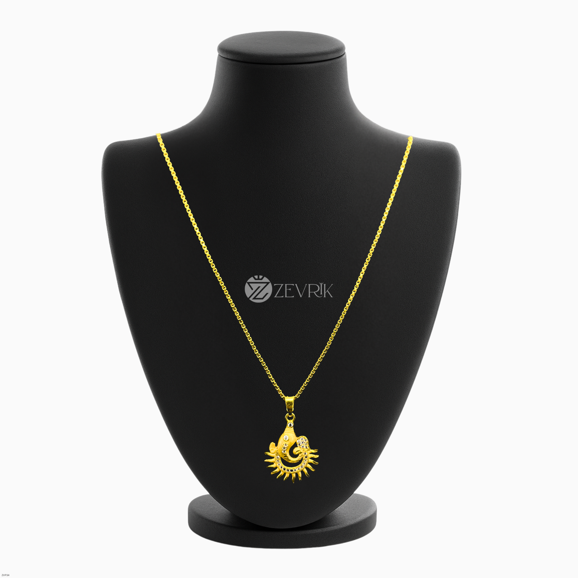 Surya Ganesh Gold Plated Pendant with 24 Inch Chain – Spiritual Radiant Design - Zevrik