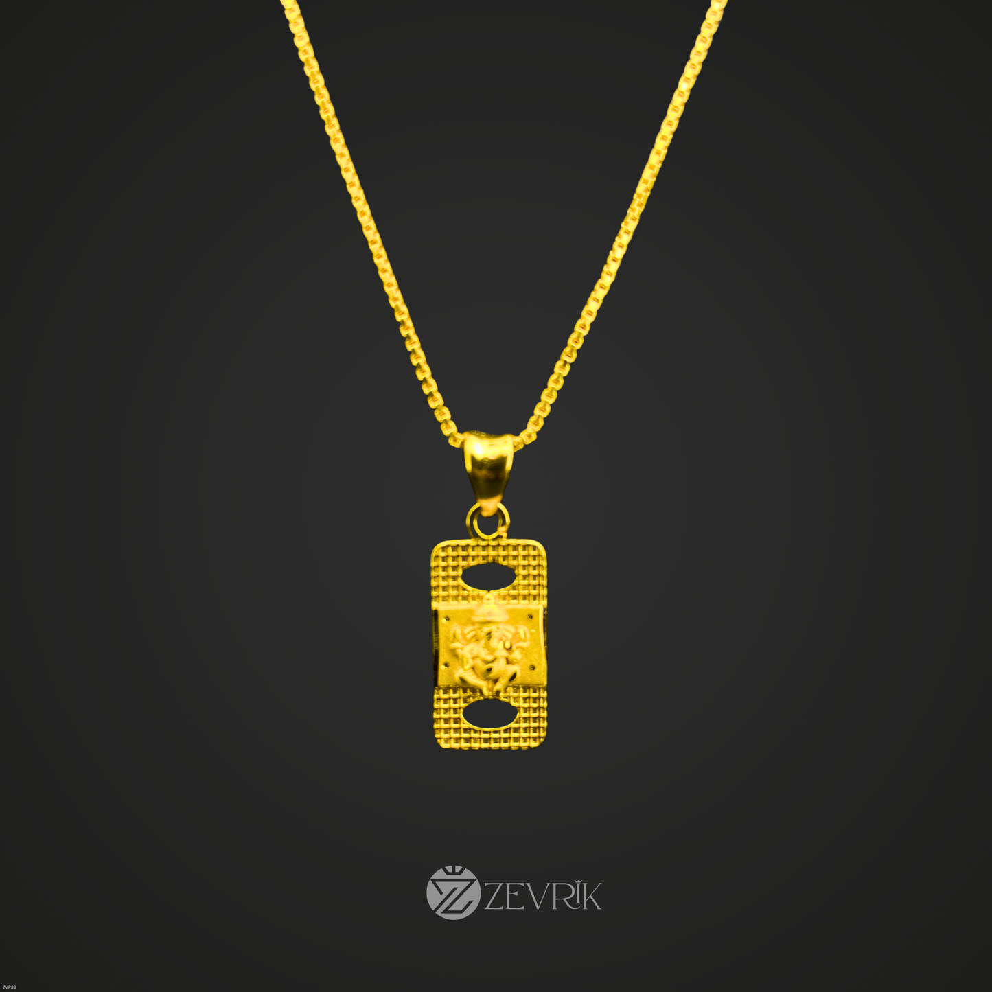 Unisex Gold Plated Dotted Ganesh Ji Pendant Chain for Men & Women (24 Inch) - Zevrik