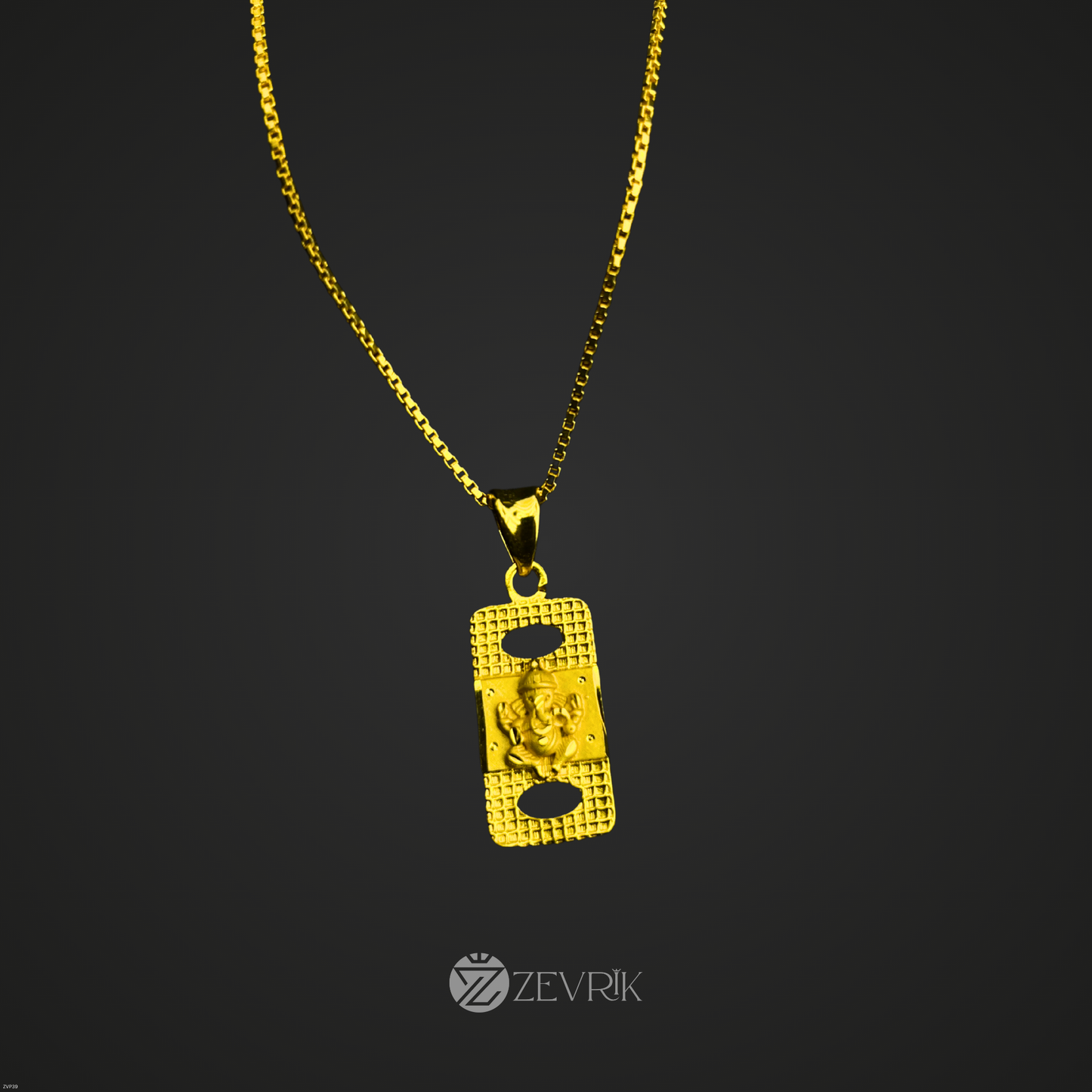 Unisex Gold Plated Dotted Ganesh Ji Pendant Chain for Men & Women (24 Inch) - Zevrik