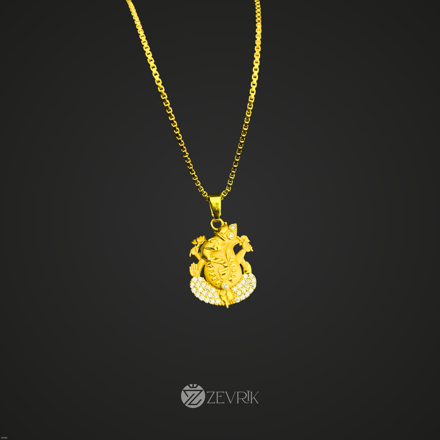 Unisex Gold Plated Ganesh Ji Pendant Chain with Stone Work (24 Inch) - Zevrik