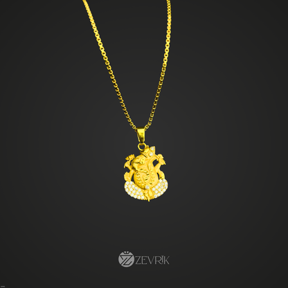 Unisex Gold Plated Ganesh Ji Pendant Chain with Stone Work (24 Inch) - Zevrik