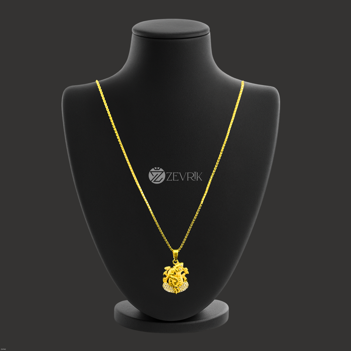 Unisex Gold Plated Ganesh Ji Pendant Chain with Stone Work (24 Inch) - Zevrik