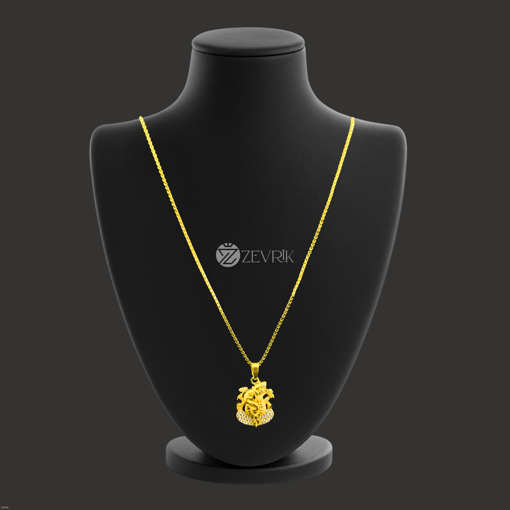 Unisex Gold Plated Ganesh Ji Pendant Chain with Stone Work (24 Inch) - Zevrik