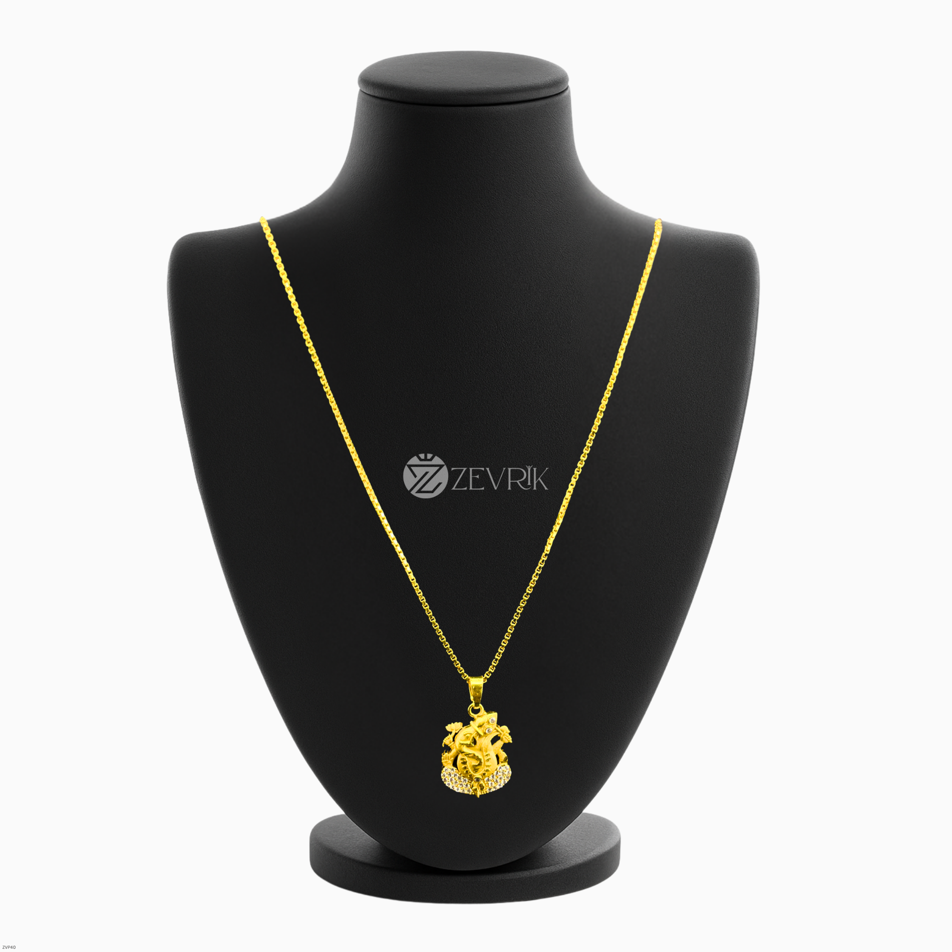 Unisex Gold Plated Ganesh Ji Pendant Chain with Stone Work (24 Inch) - Zevrik