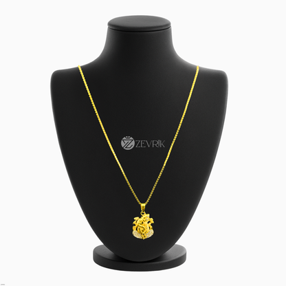 Unisex Gold Plated Ganesh Ji Pendant Chain with Stone Work (24 Inch) - Zevrik