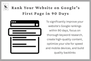 A guide to ranking your website on Google’s first page in 90 days through keyword research, content creation, and SEO optimization.